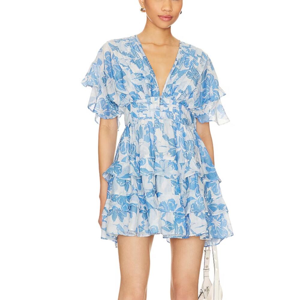 Tularosa Blue and White Floral Mini Dress